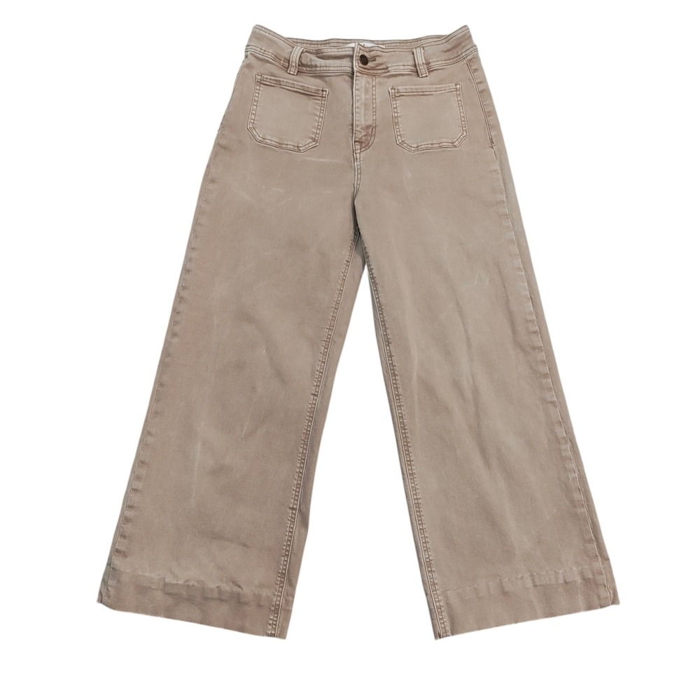 Mica Tan High Rise Wide Leg Patch Pocket Pants Earthy Boho Denim Jeans Size 27